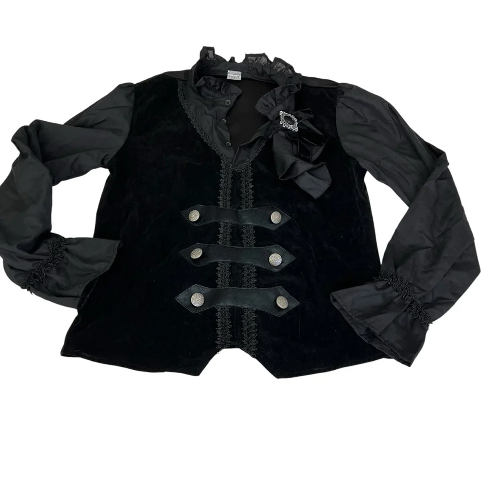 Spirit Halloween Vampire Costume Black Ruffled Victorian Shirt Men’s Medium - Picture 5 of 7